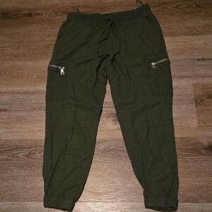 DKNY Olive Cargo Jogger Pants with Zip Pockets